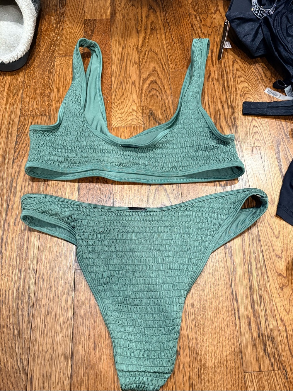 Kendall & Kylie Smocked Two-Piece Bikini in Sage Green - Picture 2 of 4